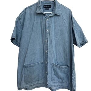 Abercrombie & Fitch 2 Pocket Guayabera Short Sleeve Denim Shirt Oversized Sz XL